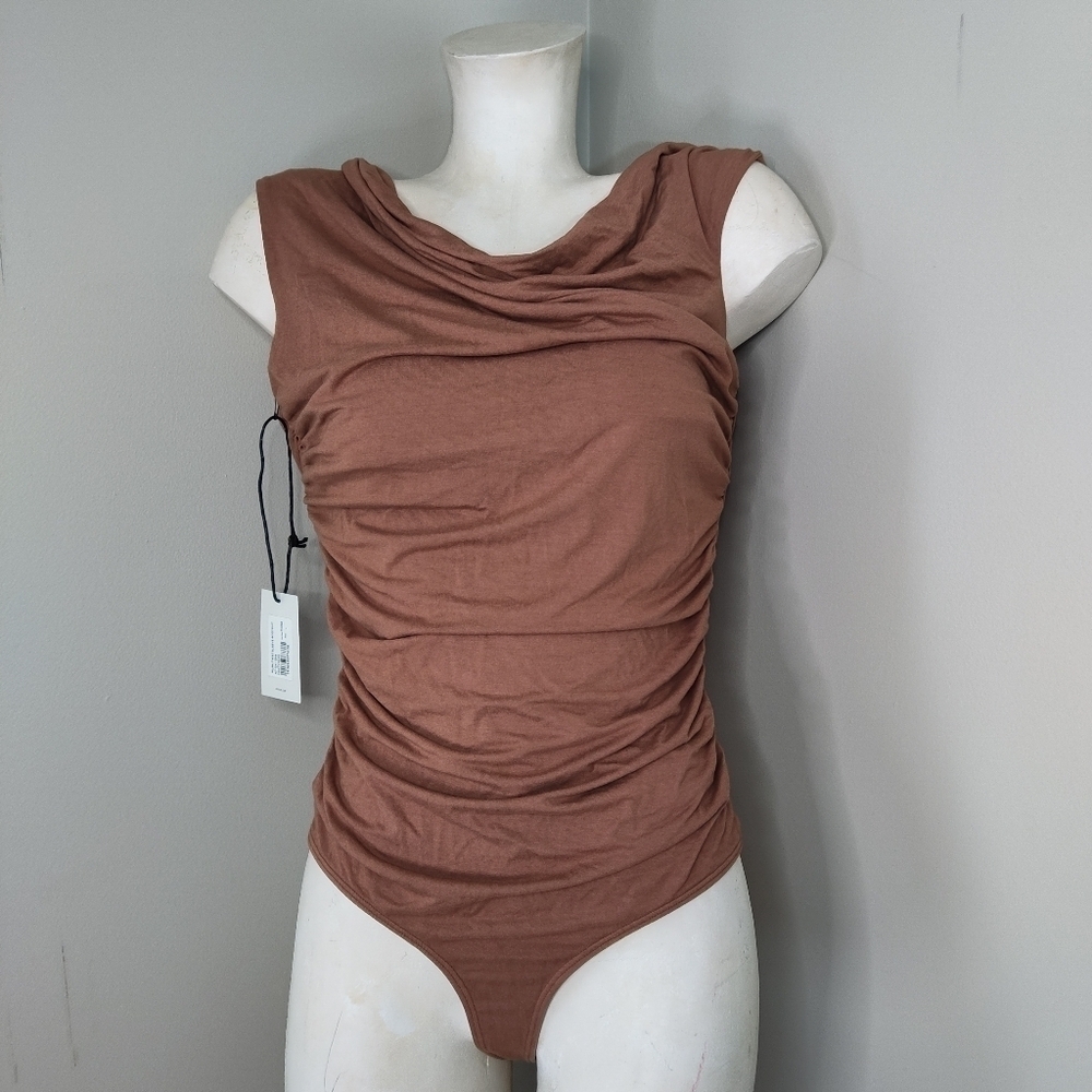 AGOLDE Hilma Twist Sleeve Bodysuit sz L NEW Pantyhose brown